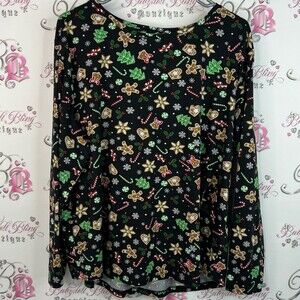 Ricki's long sleeve Christmas theme top candy Black Gingerbread Long Sleeve Top